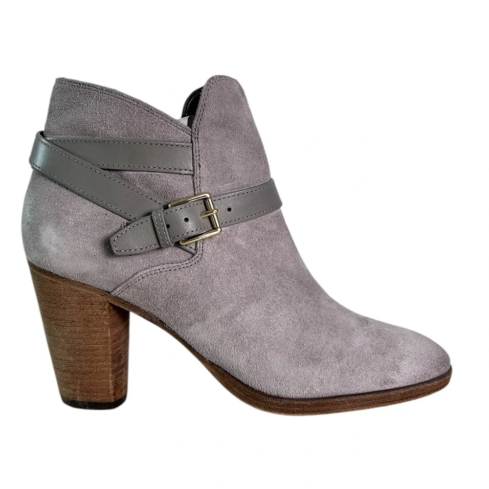 Cole Haan Boots Women’s 9 B Heels‎ Ankle Booties Buckle Strap Gray Suede